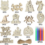 DERAYEE 60Pcs Halloween Wooden Slices Cutouts, Halloween DIY Crafts Decorations Blank Hanging Gift Tags Ornaments for Kids Party Favor Supplies
