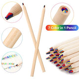 24 Pcs Rainbow Colored Pencils 7 Color in 1 Pencils for Kids Color Pencil Set with Sharpener and Kraft Paper Pen Container Wooden Colored Pencils Art Pencils Gifts for Drawing Coloring Sketching