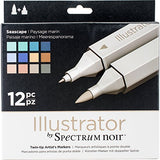 Illustrator by Spectrum Noir 12 Piece Twin Tip Artist Alcohol Marker, Seascape