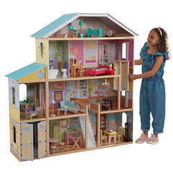 KidKraft KidKraft Majestic Mansion Wooden Dollhouse with 34-Piece Accessories, Working Elevator and Garage ,Gift for Ages 3+