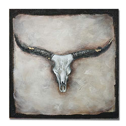 UAC WALL ARTS 100% Hand Painted Ox-Head Oil Painting Animal Canvas Wall Art with Stretched Frame for Home Décor 32x32Inch