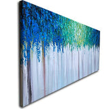 Hand Painted Blue and Green Textured Tree Artwork Abstract Wall Art Modern Landscape Oil Painting on Canvas