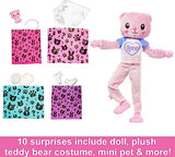 Barbie Cutie Reveal Doll with Pink Hair & Teddy Bear Costume, 10 Suprises Include Accessories & Pet (Styles May Vary)