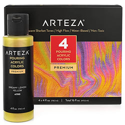 Arteza Iridescent Acrylic Paint, Set of 4, Sherbet Tones, 4 fl oz Bottles, High-Flow Pouring Paint, Art Supplies for Canvas, Glass, Wood, Ceramics, Tile, and Stone