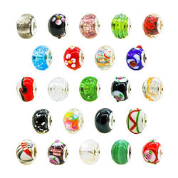 TOAOB 50pcs Silver Color Spacer Charms Murano Glass Beads 14mm Multi Large Hole Beads Assorted