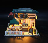 Flever Wooden DIY Dollhouse Kit, 1:24 Scale Miniature with Furniture, Dust Proof Cover and Music Movement, Creative Craft Gift for Lovers and Friends-Time Cafe