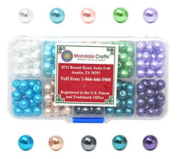 Mandala Crafts 4mm 6mm 8mm Assorted Round Colored Glass Pearl Beads Kit in Bulk for Jewelry