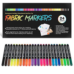Fabric Markers Permanent for T Shirts, Shoes, Canvas Bags, Clothing, No Bleed, Fine Tip, Child Safe & Non- Toxic. JR.WHITE Fabric Paint Pens Set of 24 Colors