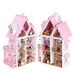 NWFashion Children's 17" 2 Floors with Furnitures Lights DIY Kits Assemble Miniature Wooden Dollhouse(Sunshine Alice)