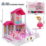 aotipol Dollhouse Dreamhouse with Cloister, Stairs and Yard - Doll House and Furniture, Accessories, Pets, Doll - DIY Dollhouses Pretend Play Toys for Girls Kids Indoor