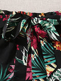 SweatyRocks Women's 2 Piece Boho Butterfly Sleeve Knot Front Crop Top with Shorts Set Black White XS