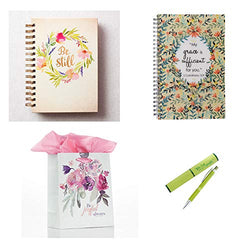 Floral inspirational wirebound journals with pen and gift bag