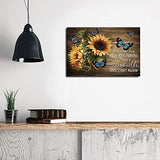 FADALO ART Rustic Canvas Wall Art Sunflowers and Butterflies Art Prints for Living Room Country Style Wall Decor New Beginning Quotes Poster Wood Framed Painting Farmhouse Home Decor Picture 16"x24"