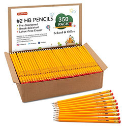 Wood-Cased #2 HB Pencils, Shuttle Art 350 Pack Sharpened Yellow Pencils with Erasers, Bulk Pack Graphite Pencils for School and Teacher Supplies, Writhing, Drawing and Sketching