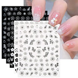 JMEOWIO 8 Sheets Spring Flower Nail Art Stickers Decals Self-Adhesive Pegatinas Uñas Black White Nail Supplies Nail Art Design Decoration Accessories