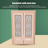 Bicaquu Dollhouse Door, 1:12 Scale Dollhouse Furniture DIY Mini Unpainted Wood Double Door Accessory Decoration(01)