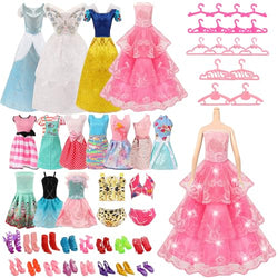 UPINS Doll Clothes and Accessories, 48 PCS Handmade Doll Clothes Set Outfit Including 4 Princess Dresses 2 Swimsuits Bikini 10 Fashion Dresses 16 Shoes and 16 Hangers for 11.5 inch Doll