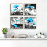 HLJ ART Modern Salon Theme Black and White Peacock Blue Vase Flower Abstract Painting Still Life Canvas Wall Art for Home Decor 12x12inches 4pcs/Set (Outer Frames, 12x12inchx4pcs)