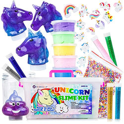 Unicorn Slime Kit for Girls - Kids Slime Kit with Fluffy Slime Kit, Unicorn Slime, Charms, Emoji Slime, Floam Beads, Glitter Add Ins DIY Rainbow Unicorn Slime Making Kit and Slime Accessories