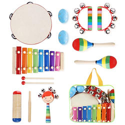YISSVIC Kids Musical Instruments 12Pcs Toddler Musical Instruments Xylophone Tambourine Set Preschool Educational Toy with Carrying Bag