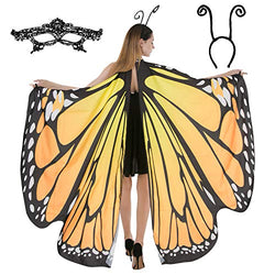 Spooktacular Creations Butterfly Wing Cape Shawl with Lace Mask and Black Velvet Antenna Headband Adult Women Halloween Costume Accessory (Orange)