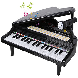 ANTAPRCIS 31 Keys Piano Keyboard Toy with Microphone, Audio Link with Mobile MP3 Ipad, Black