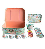 HearthSong 15-Piece Fairy-Themed Decorative Tin Tea Set with Carrying Case for Kids