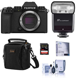 Fujifilm X-S10 Mirrorless Digital Camera, Black (Body Only) - Bundle with Flashpoint Zoom-Mini TTL R2 Flash, 64GB SD Memory Card, Shoulder Bag, Screen Protector, Cleaning Kit