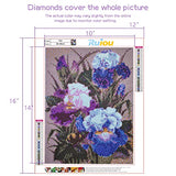 5D Diamond Painting Kits for Adults Rhinestone Purple Flowers Diamond Painting by Number Kits Iris Bee Design Full Round Drill DIY Painting Arts Craft Home Wall Decoration 12x16 inch