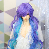 9-10 inch Fit for 1/3 inch Long Weaving Curly Wigs Blue Green Purple Layers High Temperature Synthetic Fiber Wire Boy Man Hair Wig for 1/3 BJD SD Doll