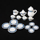 15pcs Dining Ware Porcelain Tea Set Dish Cup Plate Dream Puzzle Dollhouse Miniature