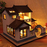 WYD Chinese-Style loft, Japanese-Style and Windy Wooden Dollhouse, New Chinese-Style Villa Building Model, Ancient Style Town Scene Building, with Dust Cover 3D Assembled House (Dream Town)