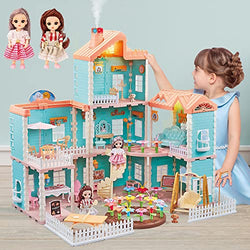 SINOMARS Doll House 7-8, Dollhouse Dreamhouse for Girls with Light, Chimney & Doll Figures, Castle Building Playset with Acceccories & Furniture, Pretend Play Princess House for Kids 4 5 6 9 Years Old