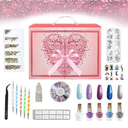 CoralBeau Nail Art Kit with Rhinestones for Nails - Nail Polish Gift Set for Teens - Nail Accessories: 4 Nail Polish, Nail Decor Tools, Nail Extensions, Nail Gems, Crystals, Jewels, Diamonds