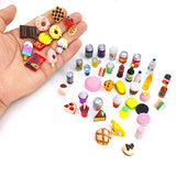 50 Pcs Miniature Food Drink Bottles Soda Pop Cans Pretend Play Kitchen Game Party Accessories Toys Hamburg Cake Ice Cream for 1/12 Doll House (25Food+25Drink)