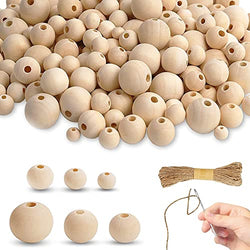 500PCS Wooden Beads for Crafts with 20 Meter Jute Twine and Large-Eye Blunt Needles, 5 Sizes Unfinished Natural Wood Beads 8-20mm for DIY Farmhouse Beads Decor, Craft Making, Garland and Tassels