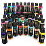 Arteza Acrylic Paint Pouring Bundle: Acrylic Pouring Set, 32 Colors, Ready for Pouring and Stretched Canvases Multi Pack, Set of 10, Painting Art Supplies for Artist, Hobby Painters & Beginners