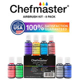 Chefmaster - Airbrush Kit - Airbrush Food Coloring - 8 Pack - True To Shade Vibrant Colors, Works With Any Airbrush Tool, Achieve Amazing Effects & Designs, Fade-Resistant Color