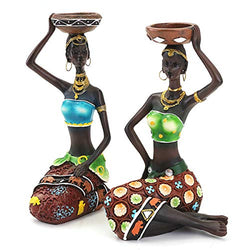 African Figurine Sculpture Tribal Lady Statue Decor Collectible Art Piece Human Decorative Home Black Women Candle Holder Creative Vintage Gift
