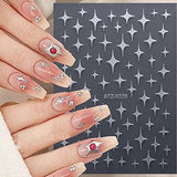 6 Sheets Star Moon Nail Art Stickers Decals 3D Self-Adhesive Silver White Nail Stickers Fish Bone Sun Geometry Nail Art Supplies Laser Heart Nail Art Design Decals for Women Acrylic Nails Decorations