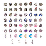 PandaHall Elite 60 Pcs Murano Glass Beads Rhinestone Spacers Metal European Beads Dangle Pendant