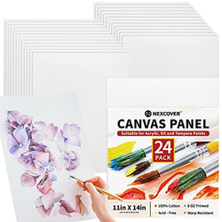 NEXCOVER Painting Canvas Panels - 24 Pack 11x14 Inch, 100% Cotton, Triple Primed, Large Blank White Canvases,MDF Board, Acid-Free,Non-Toxic,Artist Canvas Board for Acrylic, Oil, Tempera, Gouache Paint