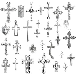 Korlon 30 Pcs Crosses Charms Antique Silver Cross Crucifix Pendants Jewelry Findings for DIY