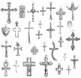 Korlon 30 Pcs Crosses Charms Antique Silver Cross Crucifix Pendants Jewelry Findings for DIY