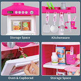 TEMI Kitchen Playset Pretend Food - 53 PCS Kitchen Toys for Toddlers, Toy Accessories Set w/ Real Sounds and Light, for Kids, Girls & Boys (Pink)