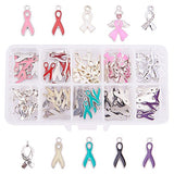 PandaHall Elite 60 Pcs Alloy Ribbon Pendants Enamel Awareness Dangle Charms Beads 10 Styles for