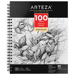 ARTEZA 9X12" Sketch Book, 100 Sheets (68 lb/100gsm), Spiral Bound Artist Sketch Pad, Durable Acid Free Drawing Paper, Ideal for Kids & Adults, Bright White