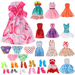 OUFOTAT 27 Pcs Doll Clothes and Accessories for 11.5 Inch Barbi Doll Fashion Clothes Set with 12 Dresses, 10 Pairs Shoes and 5 Doll Underwear for Girls Gift