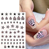 6Sheets Star & Heart Nail Art Stickers Decals Nail Decorations Black Pink Yellow Blue Star Heart Designs 3D Self-Adhesive Stick On Nails for Women Girls (Star&Heart)