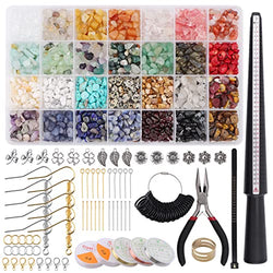 1700+PCS Ring Making Kit, Lorvain 28 Colors Natural Crystal Chips Stone Beads Crystal Jewelry Making Kit with Sizer Gauge Pendant Pliers Open Jump Rings Bracelets DIY Beading Supplies